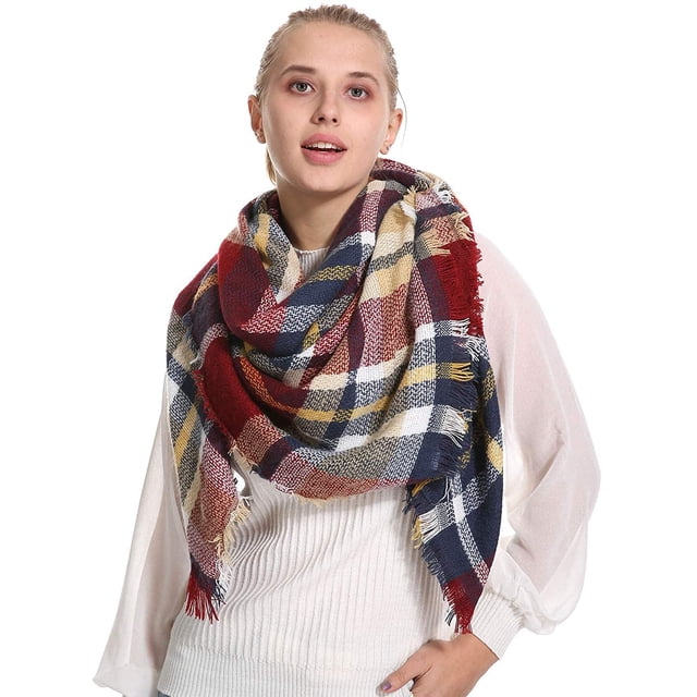 Bufanda de manta a cuadros Bufandas de invierno y otoño para mujer, cálidas, suaves, gruesas, de gran tamaño, chales de tartán, bufandas Vhermosa WMZL-2355-7