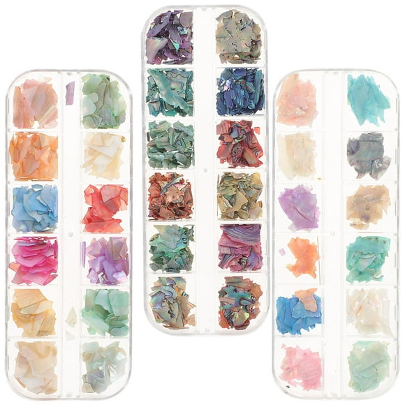 3 cajas de encanto de manicura ultradelgada Parche de brillo irregular Pegatinas de uñas DIY Nail Art Shell Flakes Accesorios de uñas para mujeres niñas (12 rejillas en 1 caja)