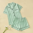 thumbnail image 2 of Short Sleeve Satin Pajamas Set for Women Button Down Sleepwear Matching Silky Shorts Comfy Pjs 2 Piece Lounge Sets, 2 of 9