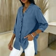 thumbnail image 4 of Wowcloth Women's Denim-Look V-Neck Blouse with Ruffle Trim and Three-Quarter Sleeves, Hidden Button Closure, Casual Shirt for Everyday Wear and Office, 4 of 5