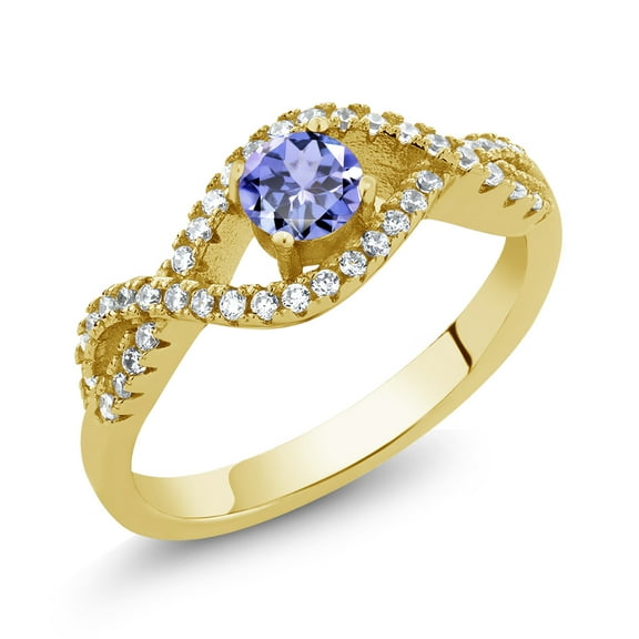 Gem Stone King 0.92 Ct Round Blue Tanzanite 18K Yellow Gold Plated Silver Infinity Ring (Size 6)