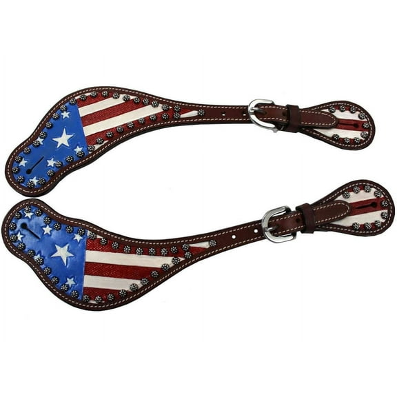 Tahoe Tack Patriotic American Flag Leather Western Spur Straps- Men's Sized
