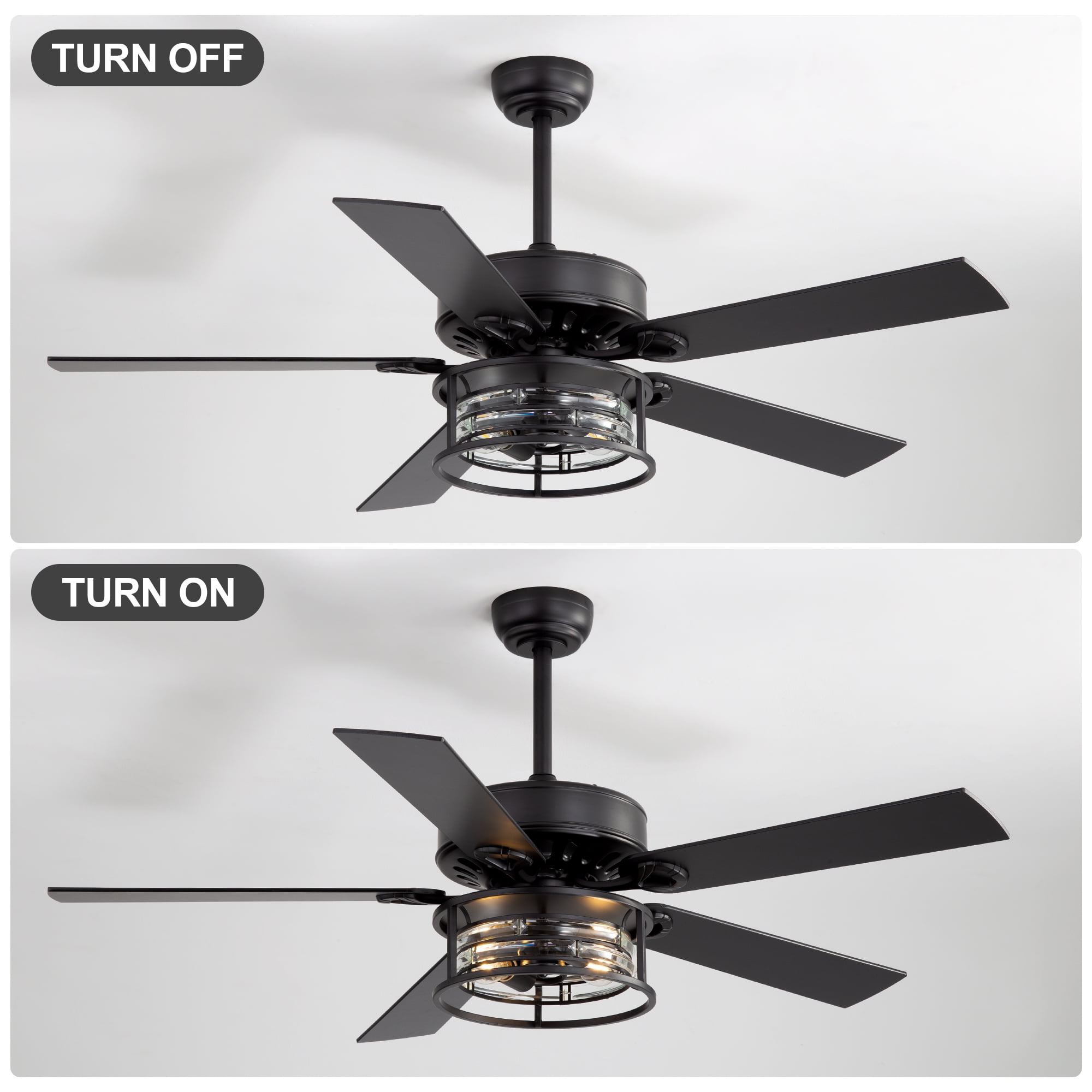 ALKAFY 52 inch Matte Black Traditional Ceiling Fan with Light - Remote, for Bedroom/Living Room/Kitchen