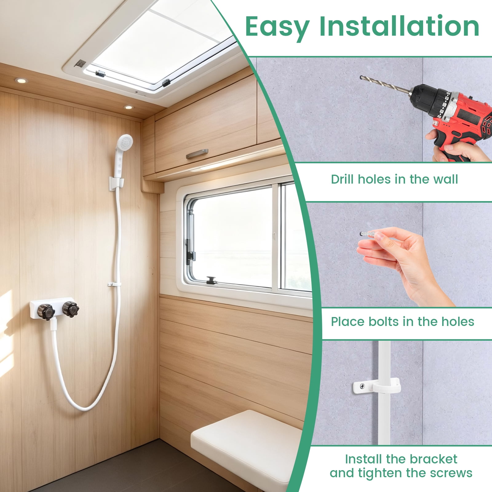 RV Shower Faucet with Handheld Showerhead and Hose 4" Metal Shower Set Leak Resistant for RV Camper Motorhome Travel Trailer (Indoor/Outdoor Use)