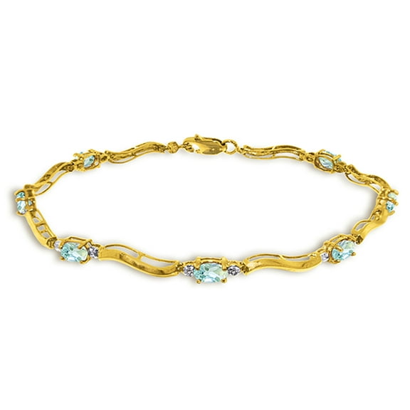 Galaxy Gold 2.01 Carat 14k Solid Gold Tennis Bracelet Diamond Aquamarine