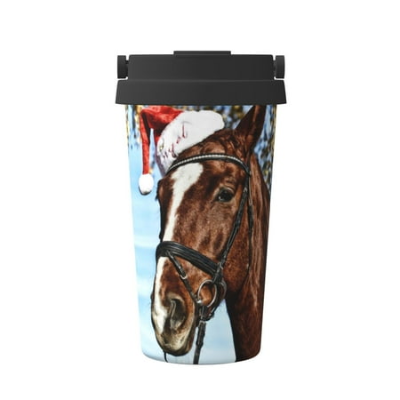 

Tebeau Christmas Horse Print Travel Coffee Mug Insulated Coffee Cup with Leakproof Lid Coffee Tumbler Reusable Coffee Cups with Seal Lid