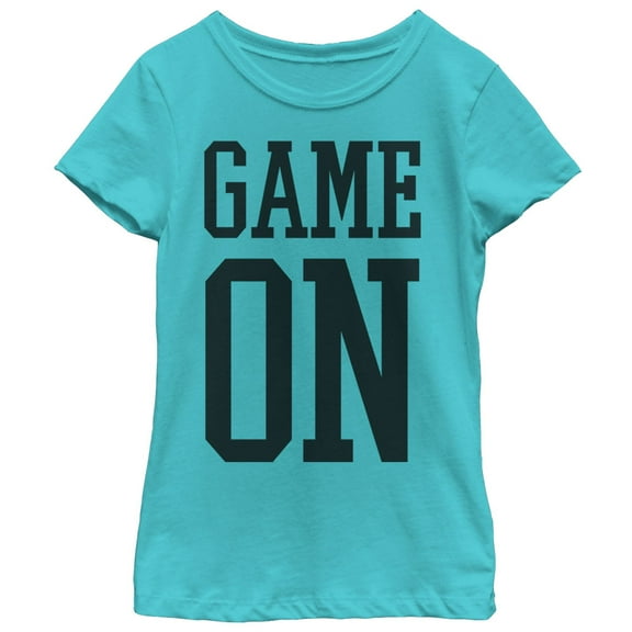 Girl's CHIN UP Classic Game On  Graphic Tee Tahiti Blue X Large