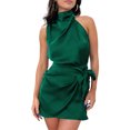 thumbnail image 1 of Vestido Corto De Satén Mini vestidos de mujer sin mangas con cuello simulado vestido de línea A para cóctel (verde oscuro XL Cgtredaw Para estrenar, 1 of 1