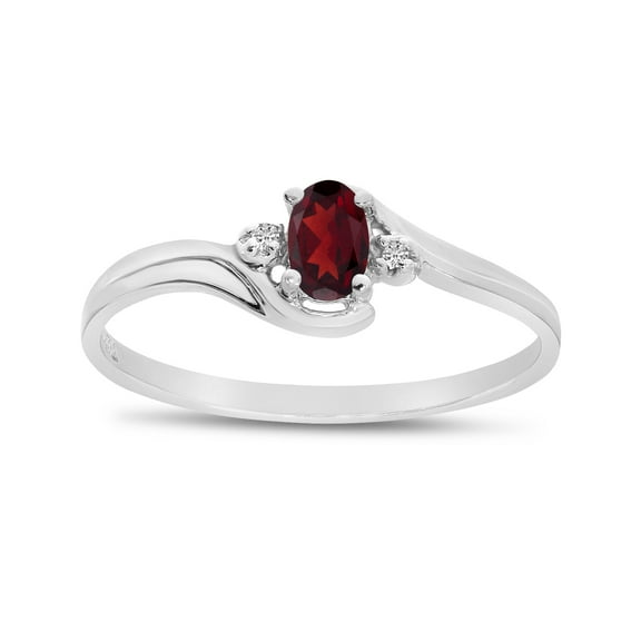 10k White Gold Oval Garnet And Diamond Ring