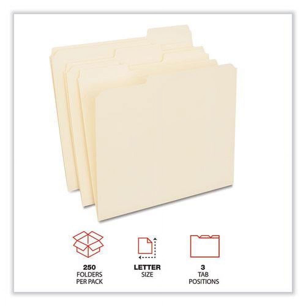 Universal UNV18102 Reinforced File Folders with 1/3-Cut Assorted Top Tabs - Letter Size, Manila (250/Carton)