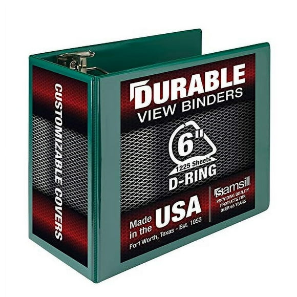 Samsill Classeur Durable 6 Pouces, Fabriqué aux États-Unis, Classeur à Anneau Verrouillable, Couverture Personnalisable Vue Claire, Vert, Contient 1225 Pages