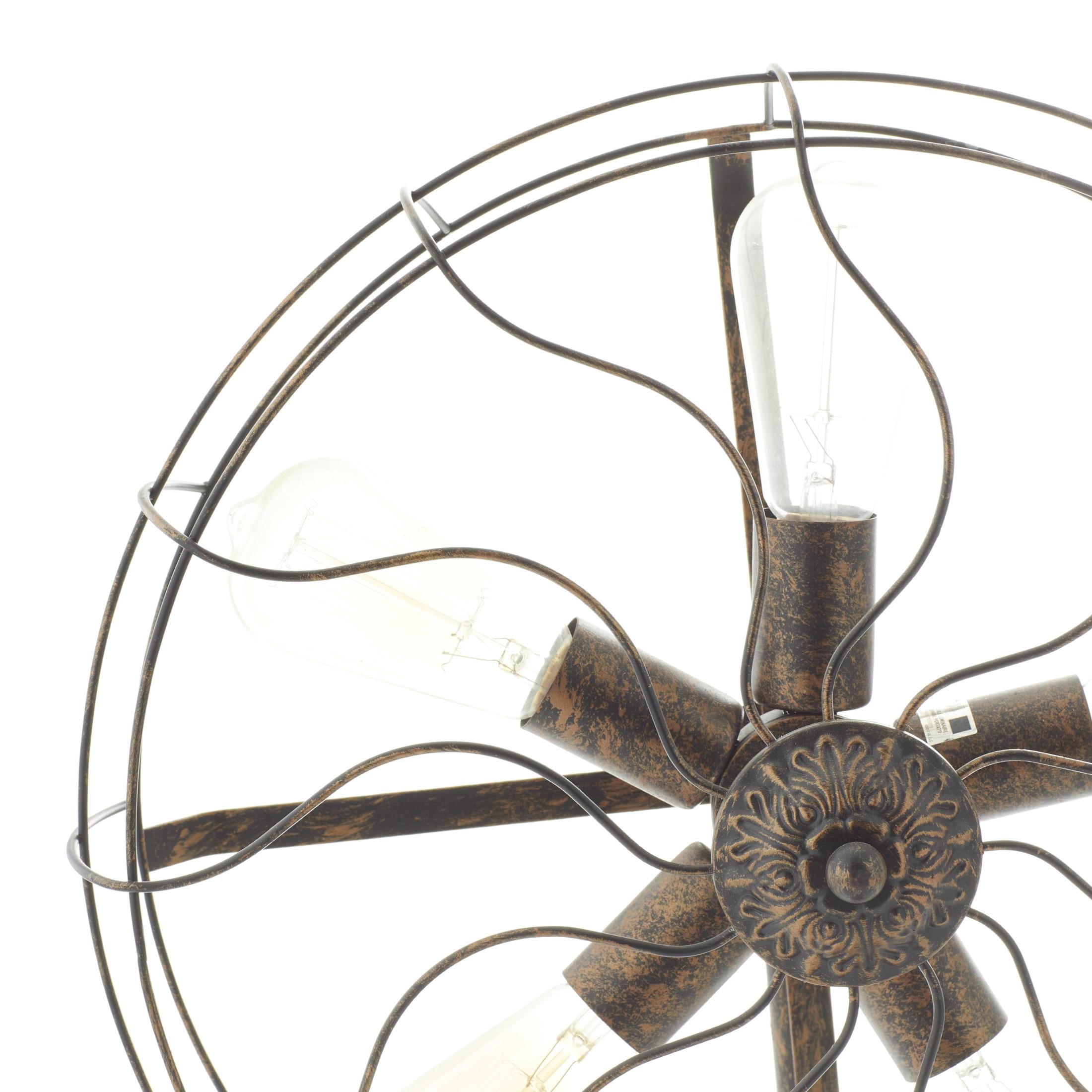 DecMode 24" 5 Light Vintage Fan Bronze Accent Lamp with Black Metal Shade