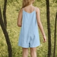 thumbnail image 6 of Girls Sleeveless Romper, Kids Summer Casual Spaghetti Strap Short Jumpsuit with Pockets Light Blue 8Y, 6 of 8
