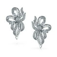 thumbnail image 3 of Bling Jewelry Womens 3D Bridal Prom Bow Ribbon Pave CZ Drop Stud Earrings Silver Plated, 3 of 3