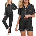 thumbnail image 2 of TEVEQ Satin Silk Pajamas for Women Set 4Pcs Soft Satin Pajamas Set Button Down Short Sleeve Cami Shorts Sleepwear Pj Set Sleepwear and Shorts Set Women Leisure Suit Loungewear Black L, 2 of 4