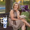 thumbnail image 4 of Blue and White Porcelain Coffee Mugs 40 OZ Tumbler with Handle and Straw Lid Leak Proof - Blue and White Travel Tumbler Insulated for Hot Cold Ice - Birthday Gifts for Women Stainless Steel Cup, 4 of 5
