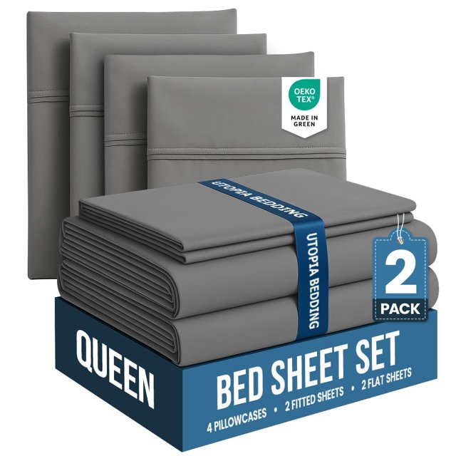 Juego de sábanas Utopia Bedding Queen de microfibra gris, paquete de 2