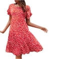 thumbnail image 1 of Vestido suelto de manga corta con volantes y manga corta con estampado floral informal con cuello redondo para mujer a la moda Fridja qw3990, 1 of 6