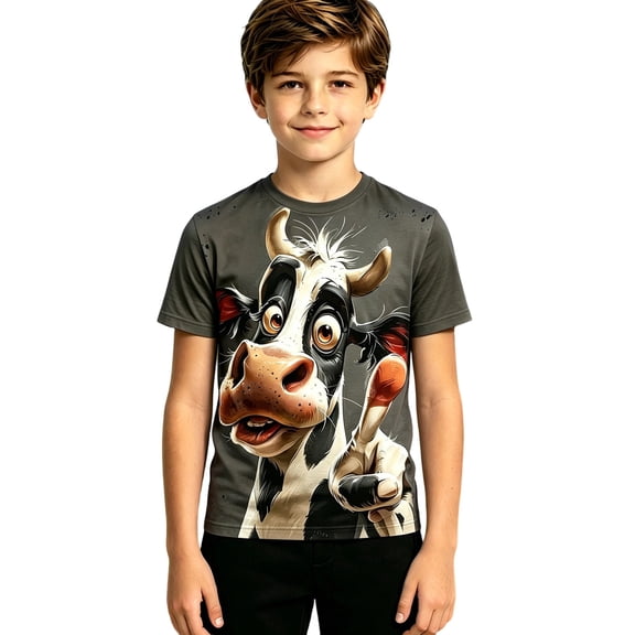 Little Boys T Shirts Short Sleeve Cow Print Animal Graphic Tee Tops for Kids School Uniform Size 5-6T