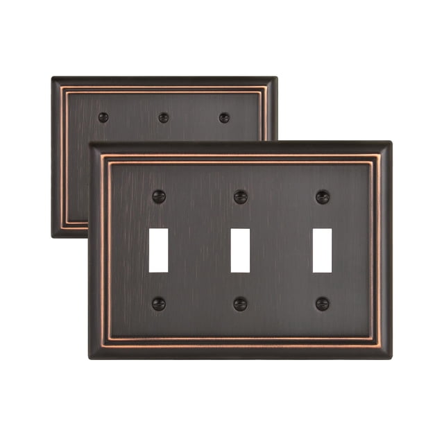 ZILLSEA Triple Toggle Switch Wall Plate, Decorative Aged Bronze Light Switch Cover, Metal Switch Plate Cover, 3-Gang, 2 Pack