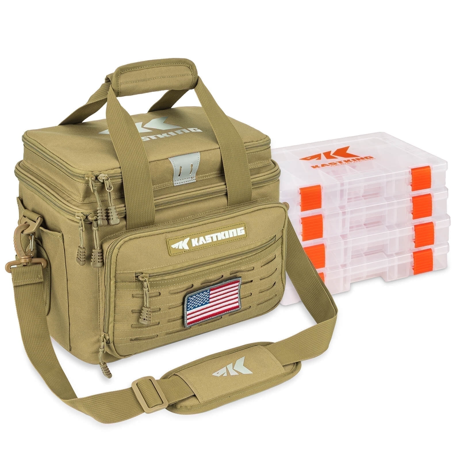 KastKing Fishing Tackle Bags with 4 * 3600 Tackle Trays- Fishing Gear Storage-Karryall Khaki