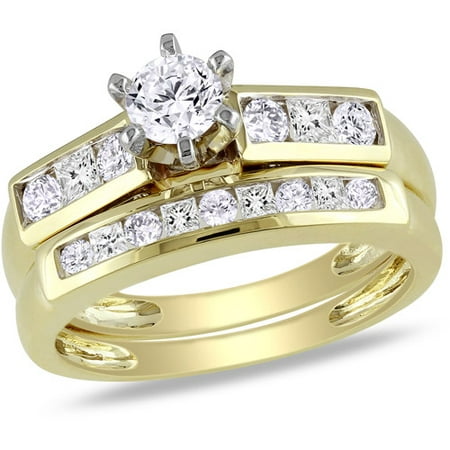 1 Carat T.W. Round and Princess-Cut Diamond Bridal Set in 14kt Yellow ...