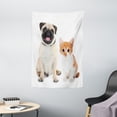 thumbnail image 1 of Pug Tapestry, Adorable Kitten and Puppy Photography Cute Animal Fun Young Pets Happy Image, Wall Hanging for Bedroom Living Room Dorm Decor, 40W X 60L Inches, Cream Orange White, by Ambesonne, 1 of 2