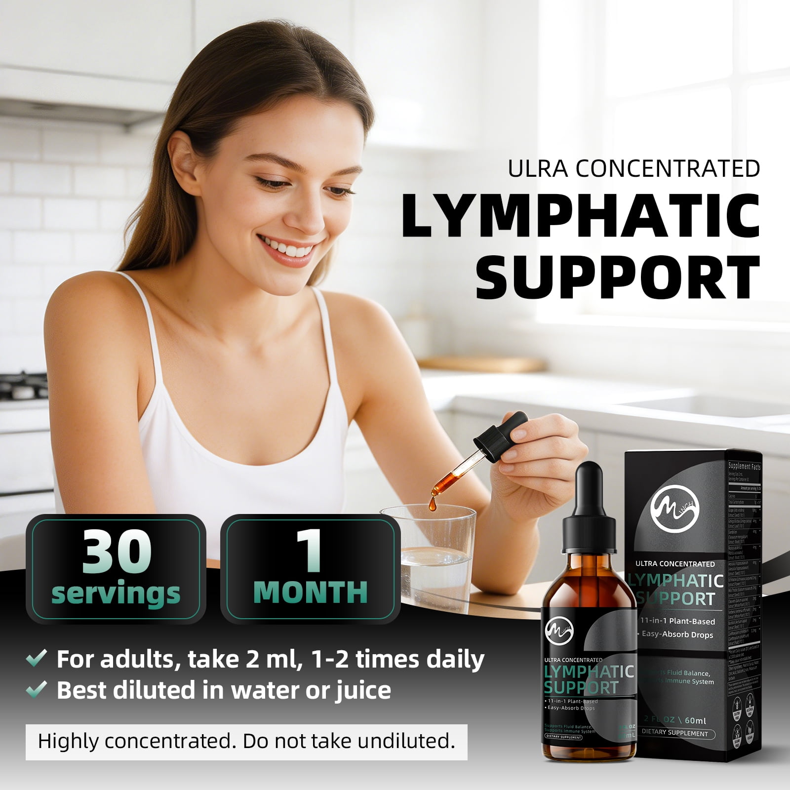 Lymphatic Drainage Drops,11-in-1 Lymphatic Detox Support,Vegan Supplement with Echinacea, Elderberry,Red Clover, Burdock Root, Cleavers Herb,2FL oz