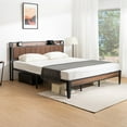 thumbnail image 4 of Lusimo Bed Frame King, Metal Platform Bed Frame with Fabric Upholstered Headboard and Charging Station No Box Spring Needed Easy Assembly, Brown, 4 of 12