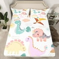 thumbnail image 2 of Feelyou Funny Jungle Dino Twin Sheet Sets for Teens, Cute Cartoon Dinosaur Twin Fitted Sheet, Animal Theme Flat Sheet, Breathable Home Decor, 3 Pieces, 2 of 7