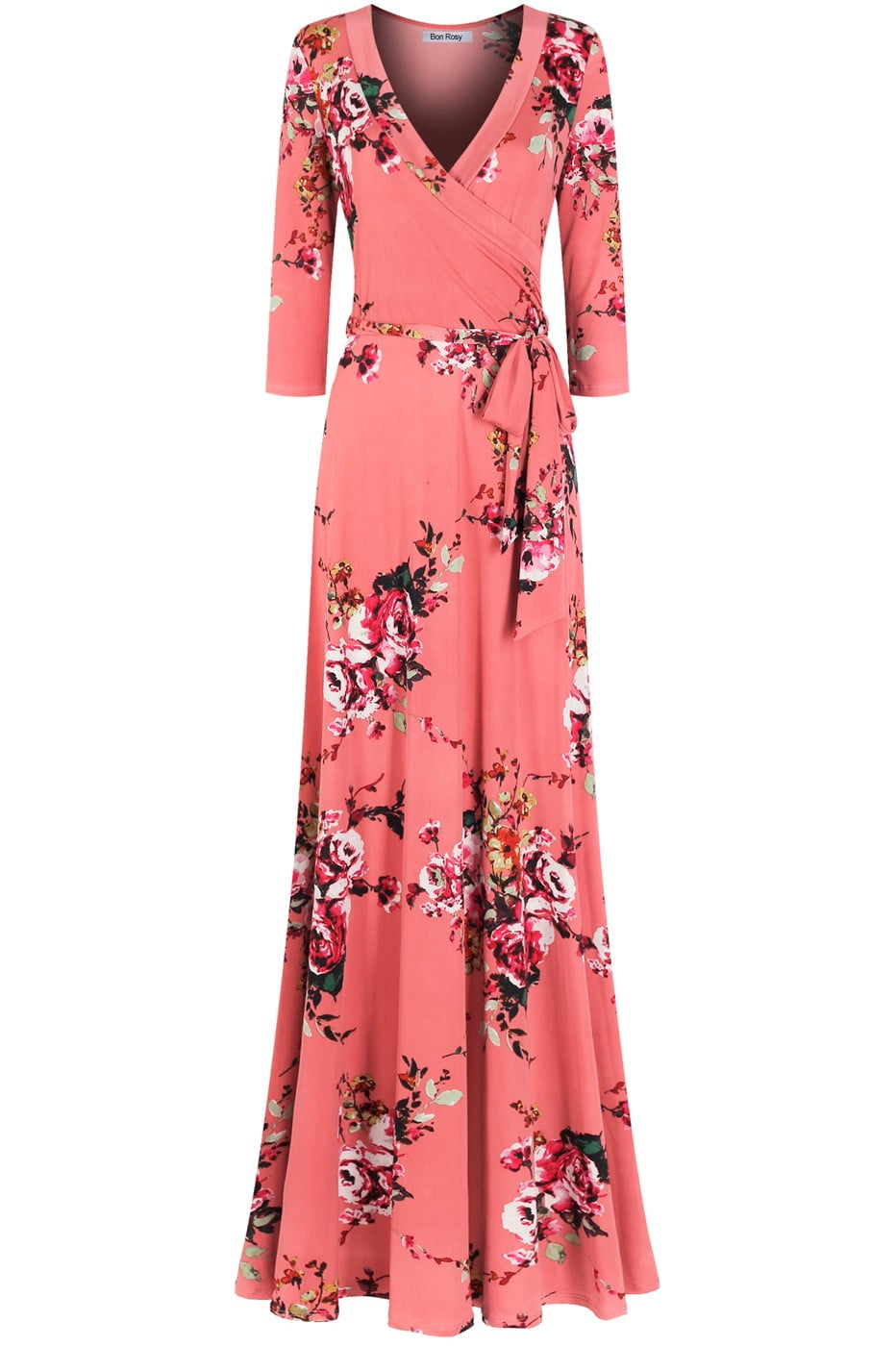 bon rosy maxi dress Bon Rosy, Women's, Women's 3/4 Sleeve Deep V-Neck Maxi Faux Wrap Dress,  Green, XL