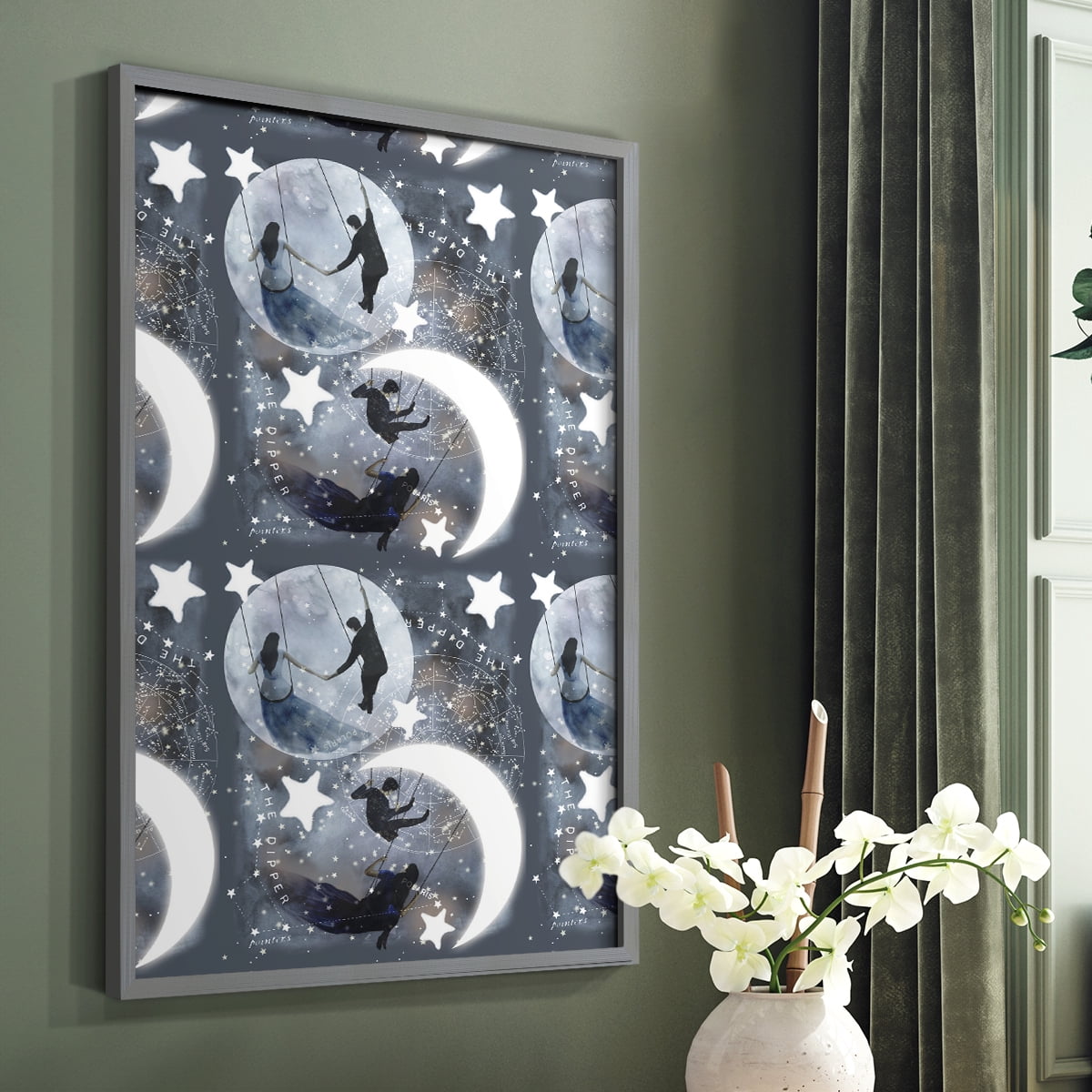 Celestial Love Collection E Framed Print in Gray Solid Wood Framed Print No Nail Hanging
