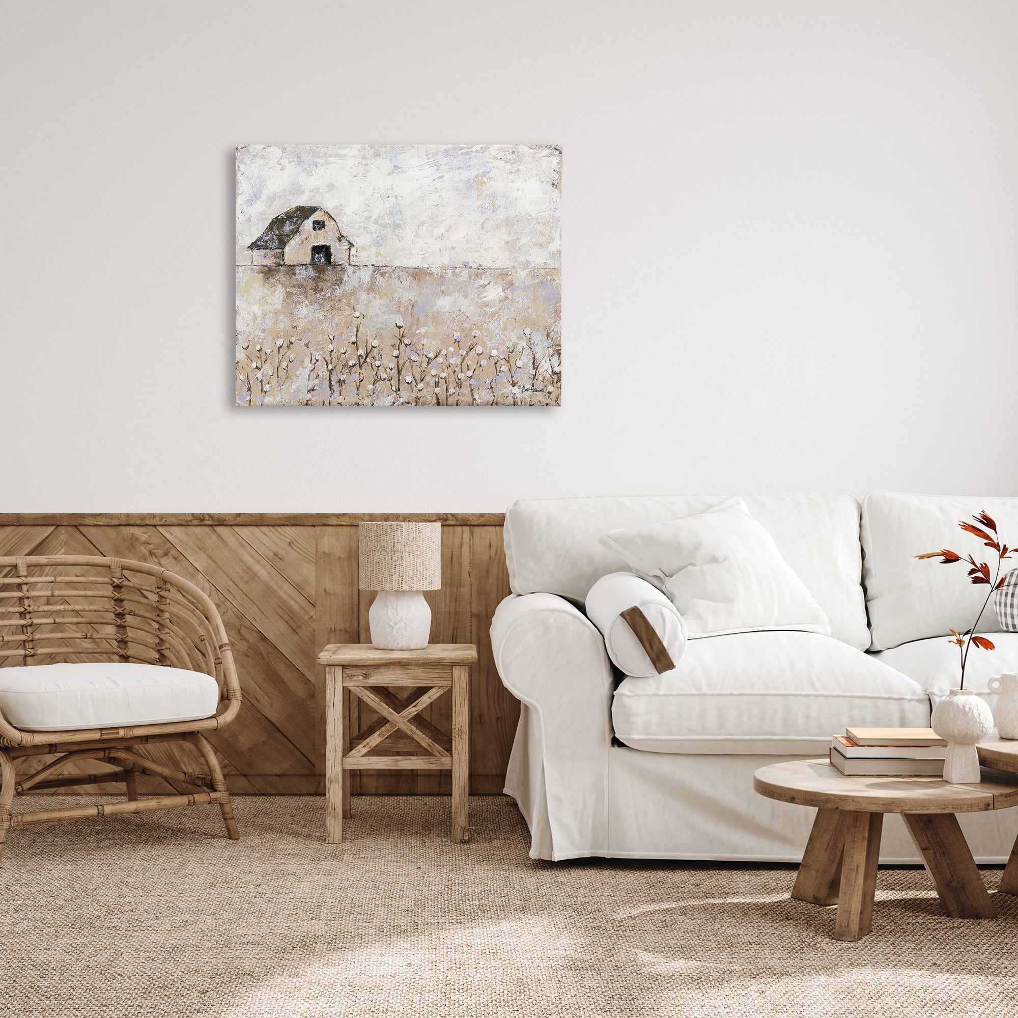 White Barn Distressed Landscape Canvas Art, 40 x 30, Design By Artist Britt Hallowell