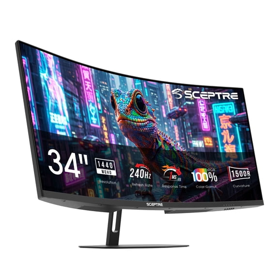 New! Sceptre Curved 34-inch Prime Gaming Monitor 240Hz 1500R 1ms 100% sRGB DisplayPort x2 HDMI x2 Build-in Speakers, Machine Black 2027 (C345B-QU240T series)
