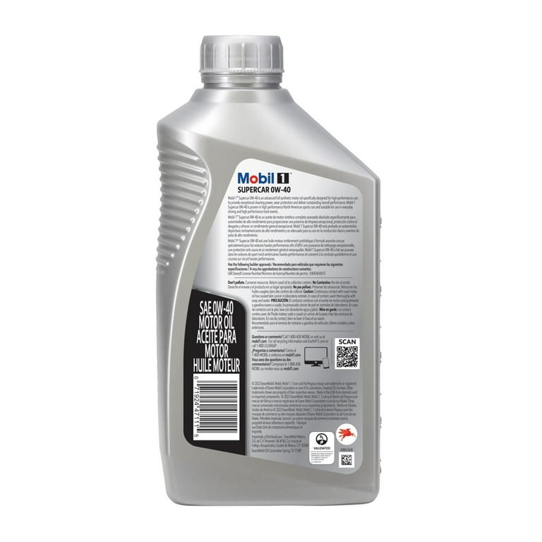 Mobil 1 Supercar Full Synthetic Motor Oil, 0W-40, Dexos R, 6-Quart