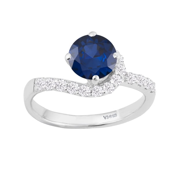 V3 Jewelry® 925 Sterling Silver with Blue Sapphire and White Zircon Promise Ring for Women
