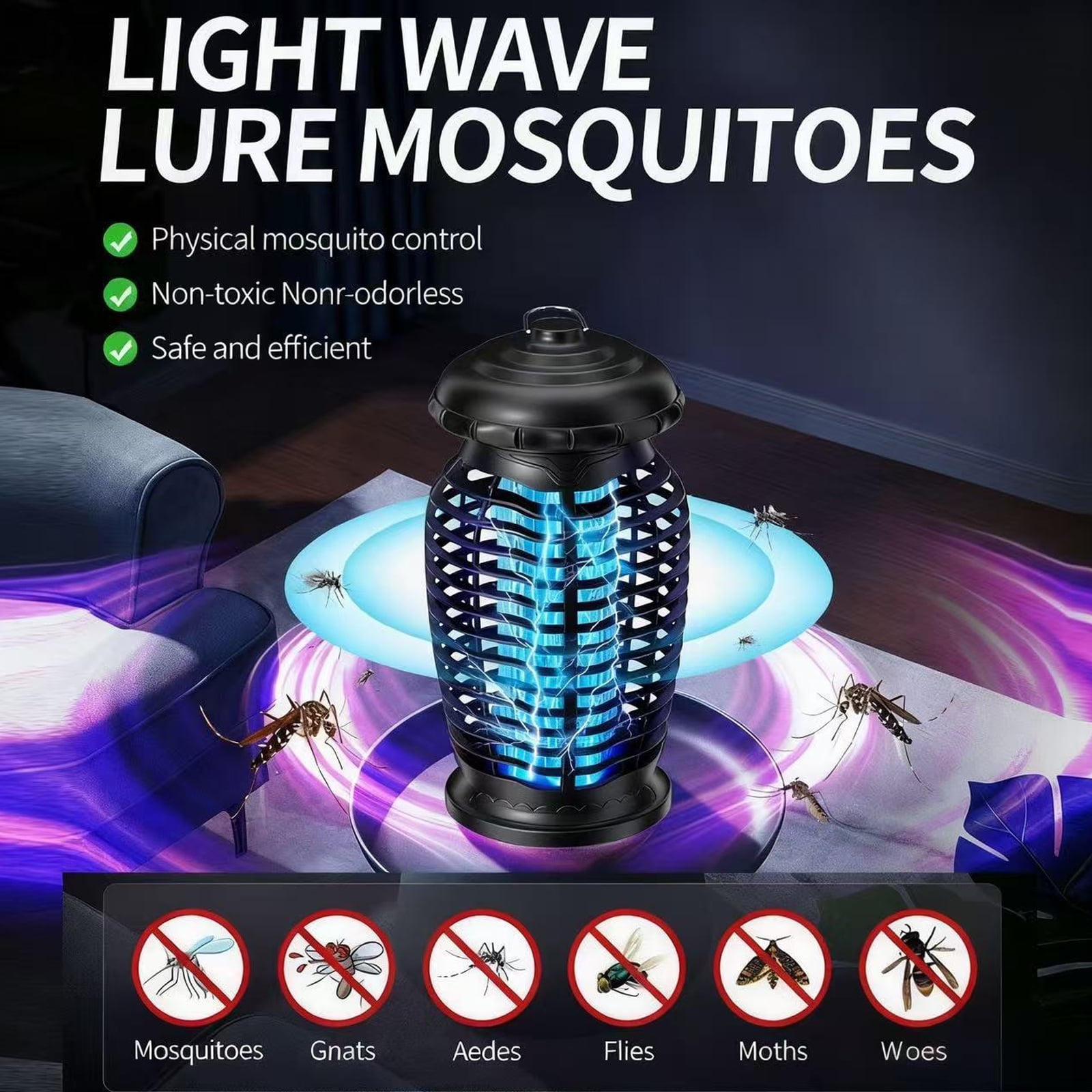 4200V Powerful Grid Electric Bug Zapper with Switch, 15W Extra Brightness Waterproof Trap