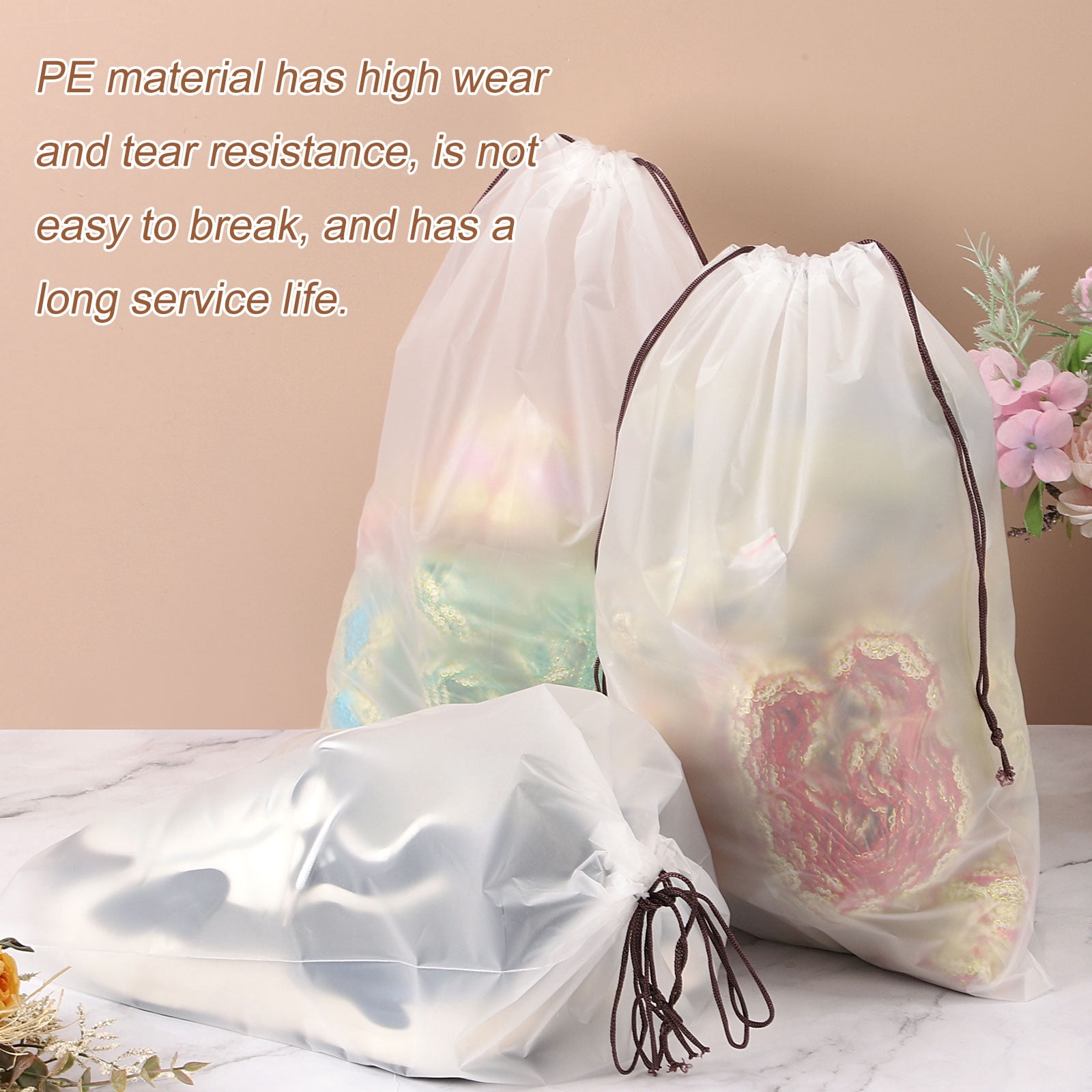 60pcs Transparent Shoe Bags 15.7" x 11.8" Clear PE Waterproof Shoe Bags, White