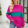 thumbnail image 4 of Lovskoo 2024 Sweaters for Women Long Sleeve Casual Stripe Round Neck Sweater Color Block Tunic Top Green, 4 of 5