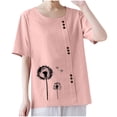 thumbnail image 2 of Lydiaunistar Women's Spring Tops Plus Size Casual Round-Neck Printed Short Sleeve Button-Up Blouse T-Shirt Polyester Lightweight for Summer Pink, 2 of 6