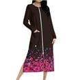 thumbnail image 3 of Fartey Women's Zipper Front Robe with Pockets Full Length Housecoat Loose Casual Long Sleeve Crew Neck Nightgown Vintage Flowers Graphic Loungewear Multicolor 2XL, 3 of 9