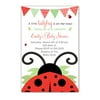 30 Invitations Red Ladybug Baby Girl Shower Party Personalized Cards + 30 White Envelopes