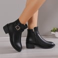 thumbnail image 3 of NECHOLOGY Botas Mujer Zapatos Botines para mujer Botas clásicas simples para mujer, color negro liso, hebilla de cinturón, tacón grueso, cremallera lateral, botines versátiles (Black, 8), 3 of 6