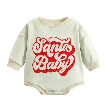 

Kwasome Baby Toddler Girls Romper Long Sleeve Round Neck Jumpsuit Letter Prints Christmas Outfits Fall Casual Girl Clothings Beige 3-6 Months