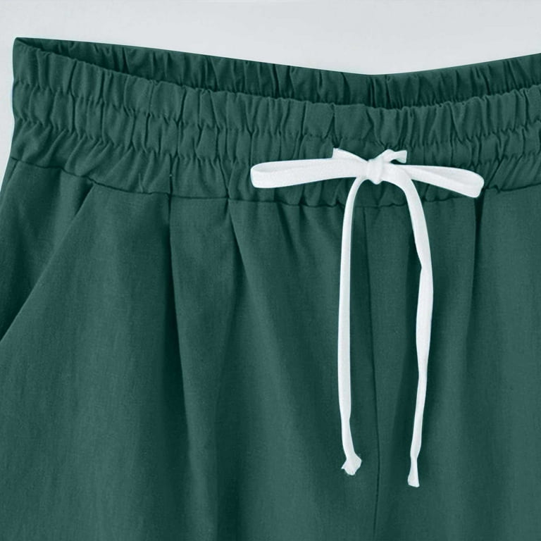 Women Summer Cotton Pants Plus Size High Waisted Shorts Lacing Beach Workout Pocket Five Point Pants Soccer Shorts Women Short Formal Dresses for