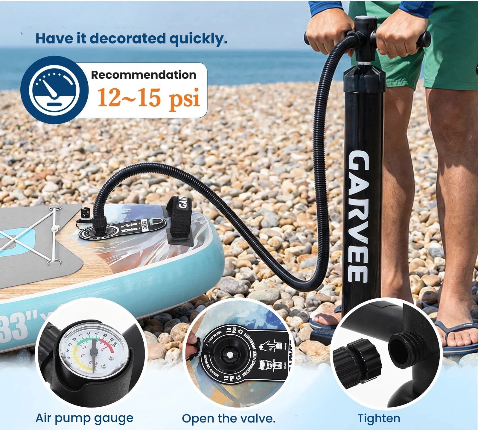 CazToi 10'6" Inflatable PVC Stand Up Paddle Board Set Extra Wide 32" Stable SUP with Non-Slip EVA Deck, All in One Kit for Youth & Adults
