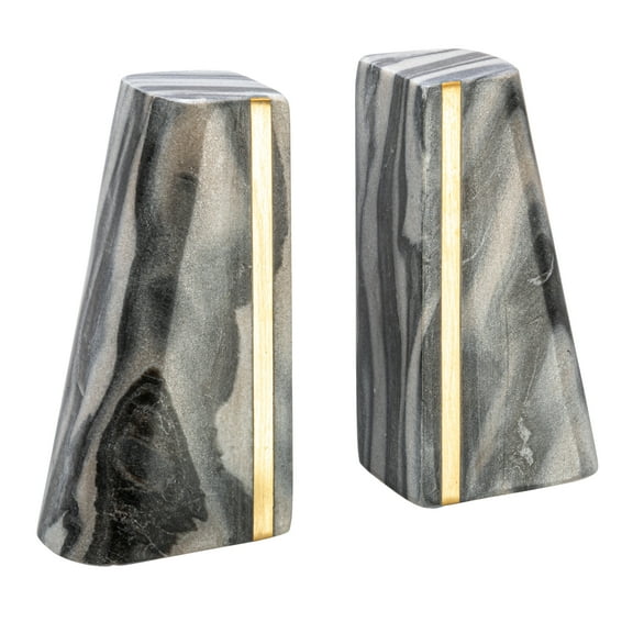 Main Mesa Modern Marble Bookends with Brass Detail, Set of 2, Grey