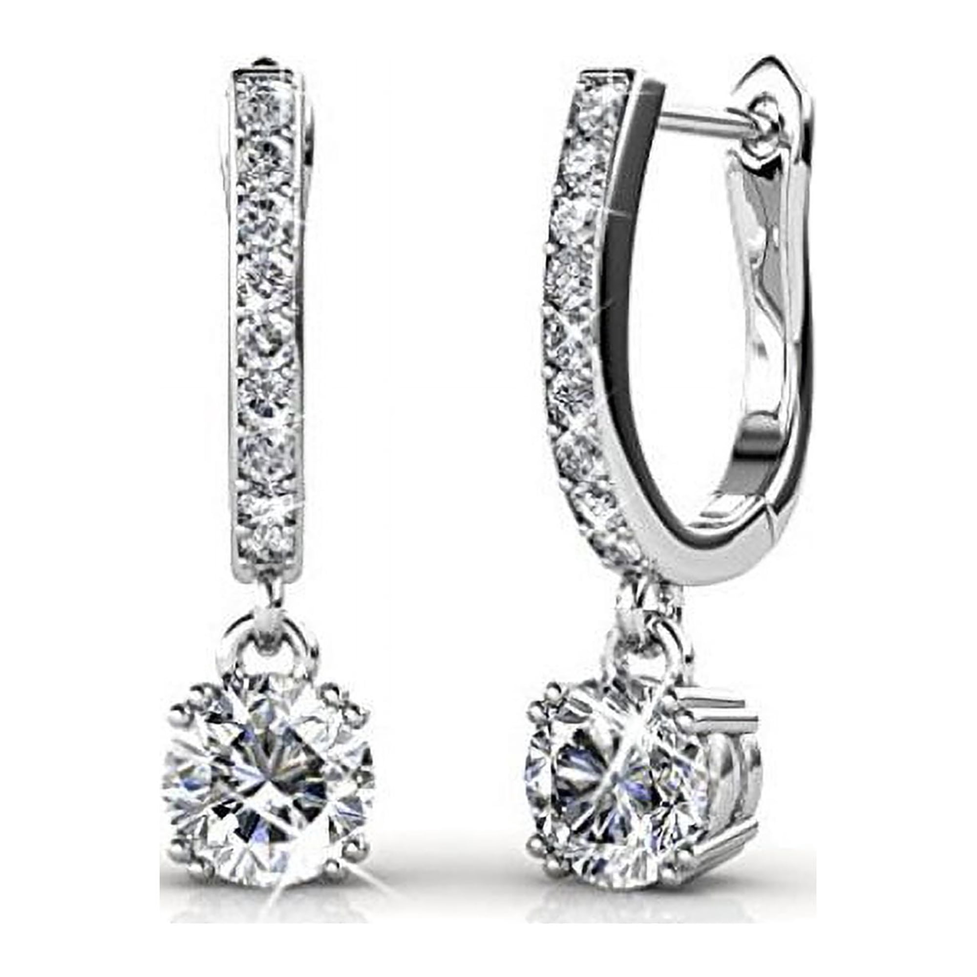 18k White Gold Plated Drop Dangle Crystal Earrings S925 Sterling silver Diamond Pendant Earrings with Swarovski Crystals | Gold Jewelry for Women, Gift for Bridal Earrings