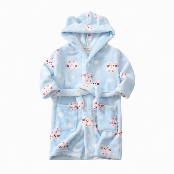 NOLDARES Girl's Robe Baby Boys Hoodie Robes Toddler Bathrobes for Kids Pajamas Sleepwear,Blue,3-4 Y
