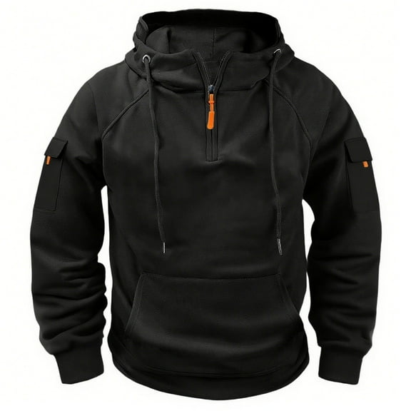 XIAONU Mens Hoodies Half Zipper Kangaroo Pocket Drawsting Hooded Solid Color Vintage Long Sleeves Hoodies Sweatshirts